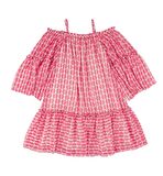 KIZ ÇOCUK DESENLİ KAYIK YAKA ELBİSE