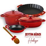 Lava 4X New Heritage 6 Parça Tencere Tava Seti Kırmızı