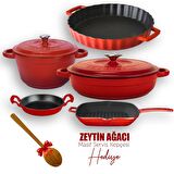 Lava 5X New Heritage 7 Parça Tencere Tava Seti Kırmızı