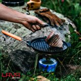 Lava Döküm Izgara Tava, Tel ve Silikon Saplı. Çap(Ø)23cm.