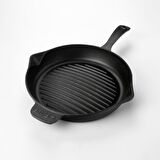 Lava Döküm Yuvarlak Izgara Tava, Metal Saplı, Taban Konkav 12mm. Çap(Ø)28cm.
