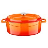 Lava Döküm Oval Tencere 23x29 cm, İç Krem, Turuncu