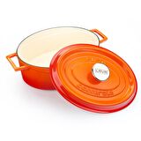 Lava Döküm Oval Tencere 23x29 cm, İç Krem, Turuncu