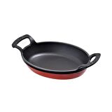 Lava Döküm Oval Kulplu Tava. 19x14cm. - Kırmızı