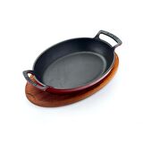 Lava Döküm Oval Kulplu Tava ve Ahşap Altlıklı Ölçü 27x20cm