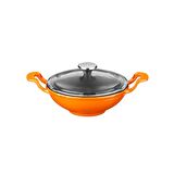 Lava Döküm Wok Tava Metal Kulplu Cam Kapaklı Çap(Ø)16cm. Turuncu