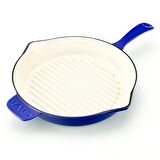 Lava Döküm Yuvarlak Izgara Tava, Metal Saplı, Çap(Ø)28 cm, İç Krem, Mavi