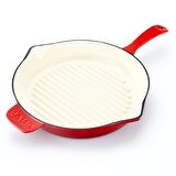 Lava Döküm Yuvarlak Izgara Tava, Metal Saplı, Çap(Ø)28 cm, İç Krem, Kırmızı