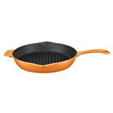Lava Döküm Izgara Tava, Metal Saplı Çap(Ø)28cm, Parlak Siyah Taban, Mat Turuncu