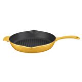 Lava Döküm Izgara Tava, Metal Saplı Çap(Ø)28cm, Parlak Siyah Taban, Mat Sarı