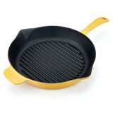 Lava Döküm Izgara Tava, Metal Saplı Çap(Ø)28cm, Parlak Siyah Taban, Mat Sarı