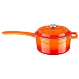 Lava Döküm Yuvarlak Sos Tenceresi Metal Saplı Çap(Ø16 cm, İç Krem, Turuncu