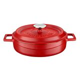 Lava Döküm Çok Amaçlı Yayvan Tencere (Ø)24 cm. Parlak Siyah Taban, Mat Kırmızı