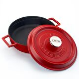 Lava Döküm Çok Amaçlı Yayvan Tencere (Ø)24 cm. Parlak Siyah Taban, Mat Kırmızı