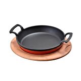 Lava Yuvarlak Kulplu Tava ve Ahşap Altlıklı. Çap(Ø) 20cm. - Kırmızı