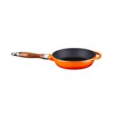 Lava Döküm Kızartma Tavası Ahşap Kulplu Çap(Ø)24cm Turuncu
