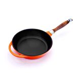 Lava Döküm Kızartma Tavası Ahşap Kulplu Çap(Ø)24cm Turuncu