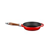 Lava Döküm Kızartma Tavası Ahşap Kulplu Çap(Ø)24cm Kırmızı