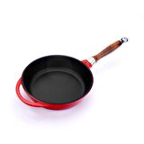 Lava Döküm Kızartma Tavası Ahşap Kulplu Çap(Ø)24cm Kırmızı