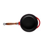 Lava Döküm Kızartma Tavası Ahşap Kulplu Çap(Ø)24cm Kırmızı