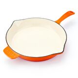 Lava Döküm Yuvarlak Kızartma Tavası, Metal Saplı Çap(Ø) 28 cm, İç Krem, Turuncu