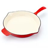 Lava Döküm Yuvarlak Kızartma Tavası, Metal Saplı Çap(Ø) 28 cm, İç Krem, Kırmızı