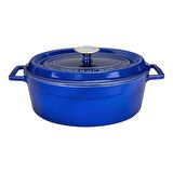 Lava Döküm Oval Tencere 23x29 cm, Majolica Mavi