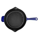 Lava Döküm Yuvarlak Izgara Tavası Döküm Demir Yekpare Saplı Premium Serisi. Çap(Ø)28cm. - Majolica Mavi