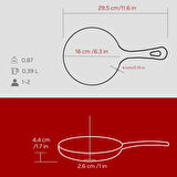 Lava Döküm Yuvarlak Kızartma Tavası Yekpare Saplı. Çap(Ø)16cm.-Bordo