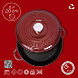 Lava Döküm Yuvarlak Çok Amaçlı Yayvan Tencere New Heritage Serisi Çap(Ø)28cm.-Bordo