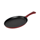 Lava Döküm Oval Fajita Tabağı Döküm Demir Yekpare Saplı Ölçü 17x23cm.-Bordo