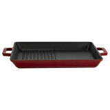 Lava Döküm Dikdörtgen Hibrit Izgara Tavası Döküm Demir Yekpare Çift Kulplu Ölçü 26x32cm.-Bordo