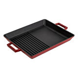 Lava Döküm Dikdörtgen Hibrit Izgara Tavası Döküm Demir Yekpare Çift Kulplu Ölçü 26x32cm.-Bordo