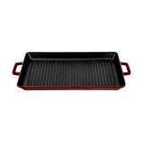 Lava Döküm Dikdörtgen Izgara Tavası Döküm Demir Yekpare Çift Kulplu Ölçü 26x45cm.-Bordo