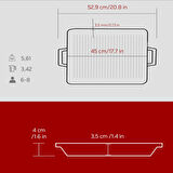 Lava Döküm Dikdörtgen Izgara Tavası Döküm Demir Yekpare Çift Kulplu Ölçü 26x45cm.-Bordo