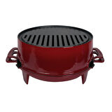 Lava Döküm Yuvarlak Mangal Izgara Set Döküm Demir Yekpare Çift Kulplu Çap (Ø)36cm.-Bordo