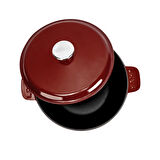 Lava Döküm Yuvarlak Güvec Tencere Döküm Demir Yekpare Kulplu. Çap(Ø)26cm.-Bordo