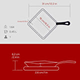 Lava Döküm Mini Kare Izgara Tava Kayın Ahşap Altlıklı Döküm Demir Yekpare Saplı Ölçü 16x16cm.-Bordo