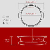 Lava Döküm Yuvarlak Güveç Kabı Döküm Demir Yekpare Çift Kulplu Kayın Servis Ahşabı Çap(Ø)17cm.-Bordo
