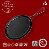 Lava Döküm Oval Fajita Tabağı Döküm Demir Yekpare Saplı Kayın Servis Ahşabı Ölçü 17x23cm.-Bordo