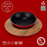 Lava Döküm Yuvarlak Çorba Kasesi ve Kayın Servis Ahşabı. Çap(Ø)14cm.