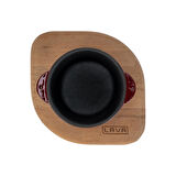 Lava Döküm Yuvarlak Sufle / Sos Kabı ve Ahşap Altlığı. Çap(Ø)8cm.-Bordo