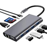Codegen USB 3.1 Type-C – 11in1 4xUSB 3.0+HDMI+VGA+USB 3.1 Type-C + RJ45 Ethernet+ SD/Micro Sd Kart Çevirici Adaptör CDG-CNV49