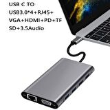 Codegen USB 3.1 Type-C – 11in1 4xUSB 3.0+HDMI+VGA+USB 3.1 Type-C + RJ45 Ethernet+ SD/Micro Sd Kart Çevirici Adaptör CDG-CNV49