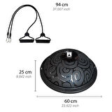 Rebuwo Siyah Bosu Ball Yarı Pilates Denge Topu 60 cm – Direnç Lastikli & Pompa Hediyeli, Ev ve Spor Salonu Egzersiz Aleti