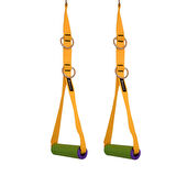 Rebuwo 3 Kademeli Ayarlanabilir Cable Cross Elciği (1 Çift) - Yeşil-Mor Tutacaklı Sarı Fitness Ağırlık Çekiş / Reformer Egzersiz Aparatı 44cm