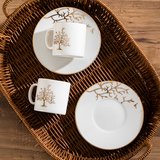 Porsima 0664 12 Parça Yaldızlı Porselen Fincan Takımı - Hayat Ağacı Kahve Fincan Seti - 90ml