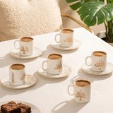 Porsima 0664 12 Parça Yaldızlı Porselen Fincan Takımı - Hayat Ağacı Kahve Fincan Seti - 90ml