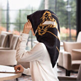 Vissona Twill İpek Eşarp Siyah, Gold 12405-0001