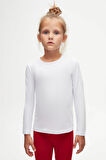 Beyaz Basic Mevsimlik Likralı Uzun Kollu Kız Çocuk Tişört